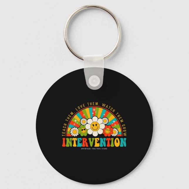 Groovy 100 Days Of School Teacher Intervention Squ Key Ring (Front)
