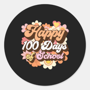 Groovy 100 Days Of School Teacher Kids Retro Happy Classic Round Sticker