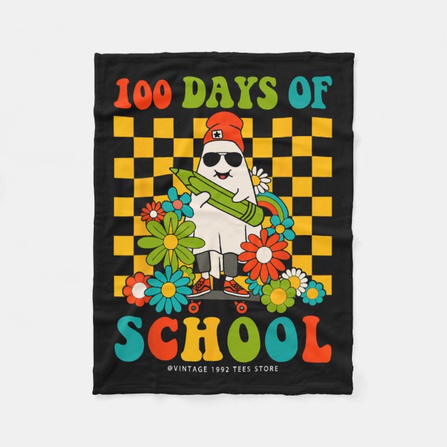 Groovy 100 Days Of School Teachers Kids Ghost Hipp Fleece Blanket (Front)