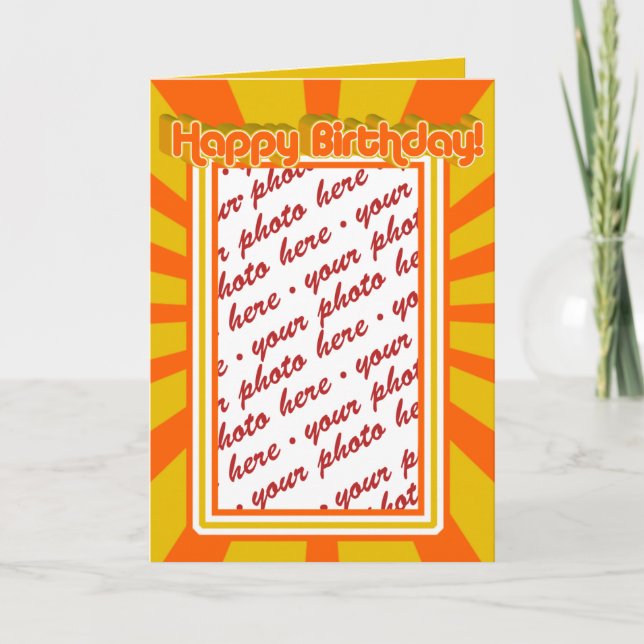 Groovy 1970's Retro Birthday  Photo Frame Card (Front)