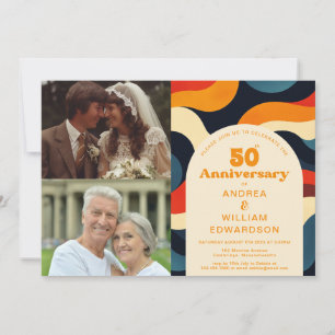 Groovy 1970s Then & Now Wedding Anniversary Photo Invitation