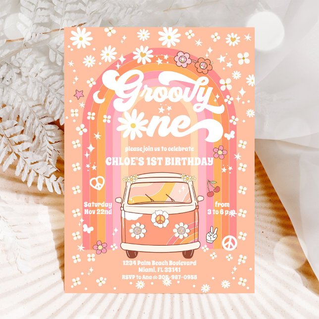Groovy 1st Birthday Party Invitation (Creator Uploaded)