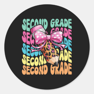 Groovy 2nd Grade Girls Teacher Second Grade Back T Classic Round Sticker