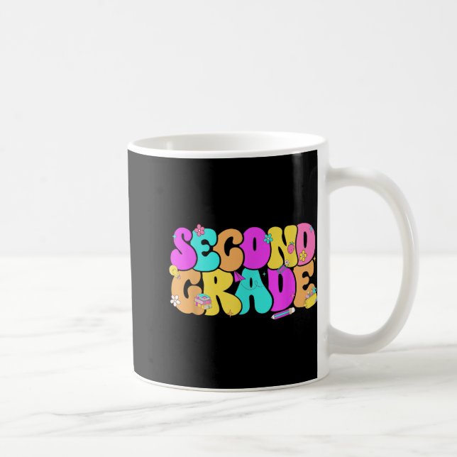 Groovy 2nd Second Grade Back To School Pencil Flor Coffee Mug (Right)