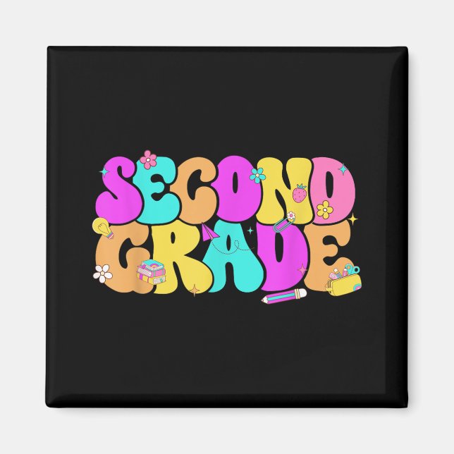 Groovy 2nd Second Grade Back To School Pencil Flor Magnet (Front)
