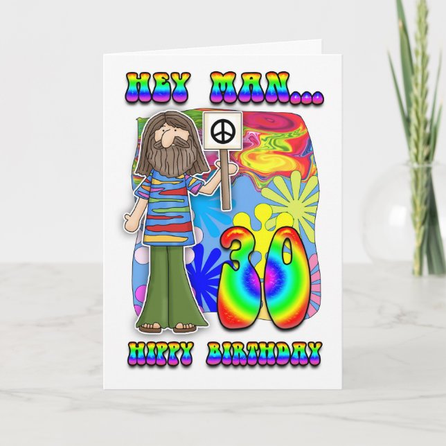 Groovy 30th Birthday - Hippy Birthday Card (Front)