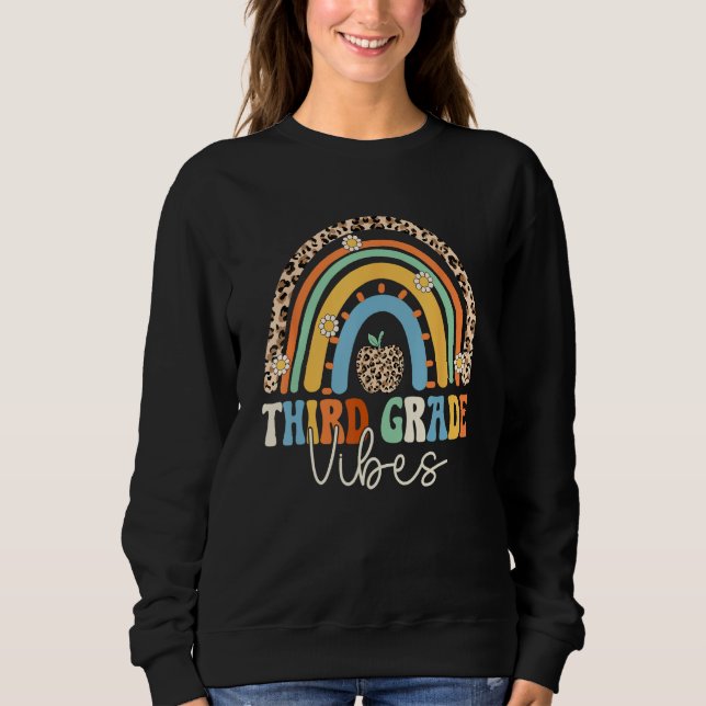 Groovy 3rd Grade Vibes Back To School Rainbow Leop Sweatshirt (Front)