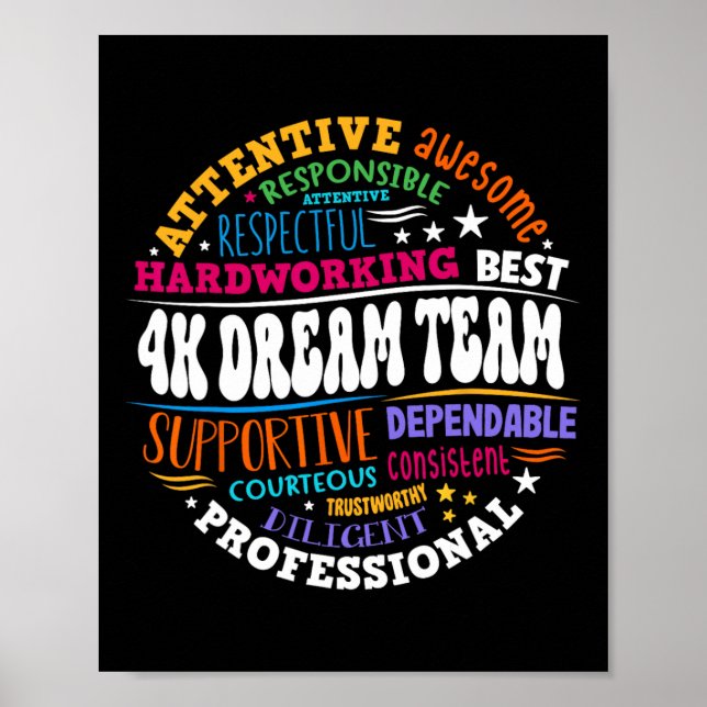 Groovy 4k Dream Team Teacher Kindergarten Kinder E Poster (Front)
