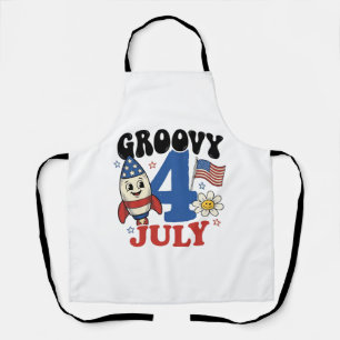 Groovy 4th of July Rocket Patriotic Shirt Design_1 Apron