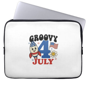Groovy 4th of July Rocket Patriotic Shirt Design_1 Laptop Sleeve