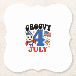 Groovy 4th of July Rocket Patriotic Shirt Design_1 Paper Coaster