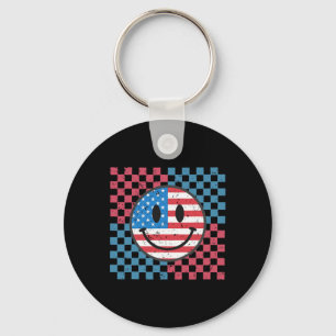 Groovy 4th Of July Smile Face Usa Flag Freedom Key Ring