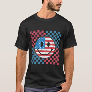 Groovy 4th Of July Smile Face Usa Flag Freedom T-Shirt