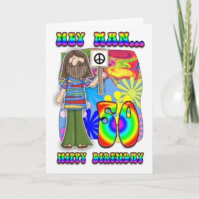 Groovy 50th Birthday - Hippy Birthday Card (Front)
