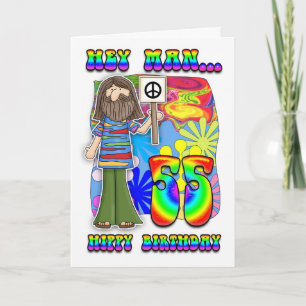 Groovy 55th Birthday - Hippy Birthday Card