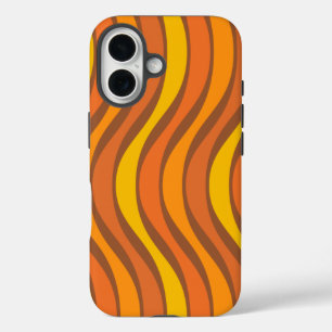 Groovy 60s 70s Abstract Wavy Lines Orange Brown  iPhone 16 Case