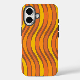 Groovy 60s 70s Abstract Wavy Lines Orange Brown iPhone 16 Case