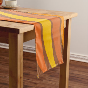 Groovy 60s 70s Abstract Wavy Lines Orange Brown  Short Table Runner