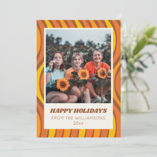 Groovy 60s 70s Fall Orange Brown Custom Photo Holiday Card