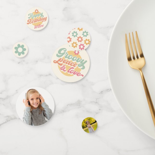 Groovy 60's 70's Flowers Birthday Party, Any Age Confetti (Group)