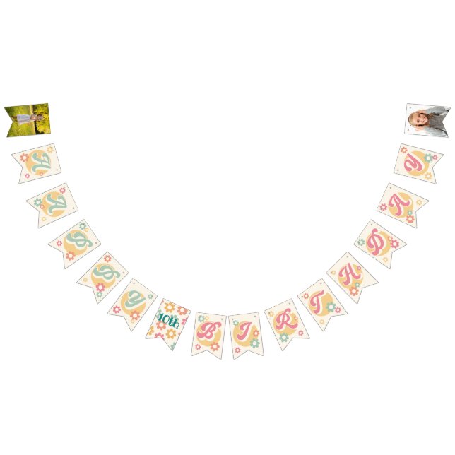 Groovy 60's 70's Flowers Photo Happy Birthday Bunting (All)