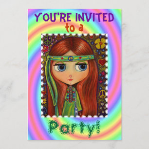 Groovy '60s/ '70s Hippie Chick Party Invitation