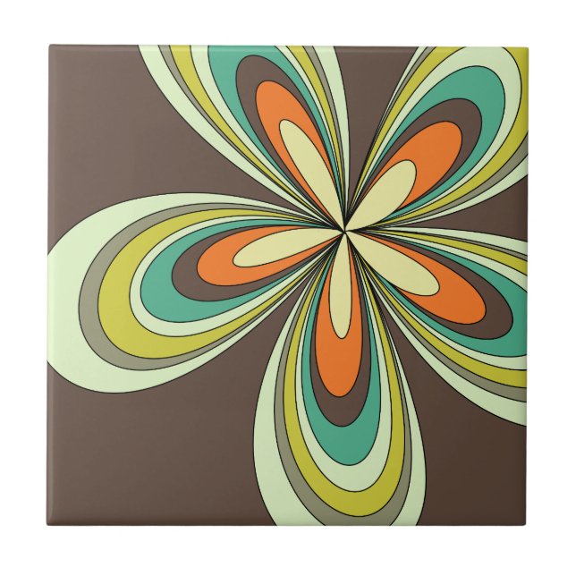 Groovy 60s 70s Hippie Flower Brown Retro Daisy Ceramic Tile (Front)