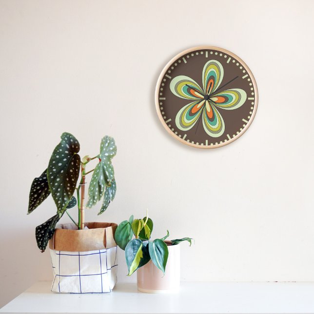 Groovy 60s 70s Hippie Flower Brown Retro Daisy  Clock (Creator Uploaded)