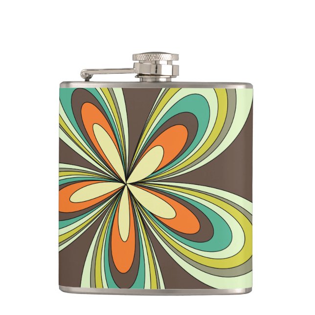 Groovy 60s 70s Hippie Flower Brown Retro Daisy Hip Flask (Front)