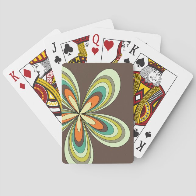 Groovy 60s 70s Hippie Flower Brown Retro Daisy Playing Cards (Back)