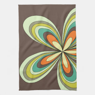 Groovy 60s 70s Hippie Flower Brown Retro Daisy Tea Towel