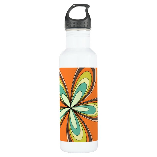 Groovy 60s 70s Hippie Flower Orange Retro Daisy 710 Ml Water Bottle (Front)
