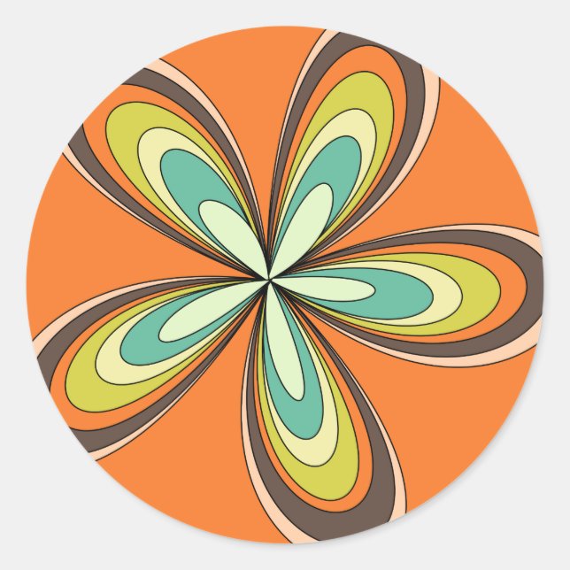 Groovy 60s 70s Hippie Flower Orange Retro Daisy Classic Round Sticker (Front)