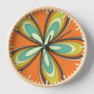 Groovy 60s 70s Hippie Flower Orange Retro Daisy Clock