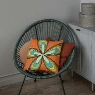 Groovy 60s 70s Hippie Flower Orange Retro Daisy Cushion