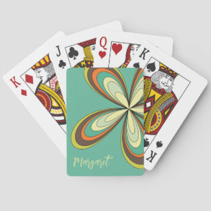 Groovy 60s 70s Hippie Flower Turquoise Daisy Name Playing Cards