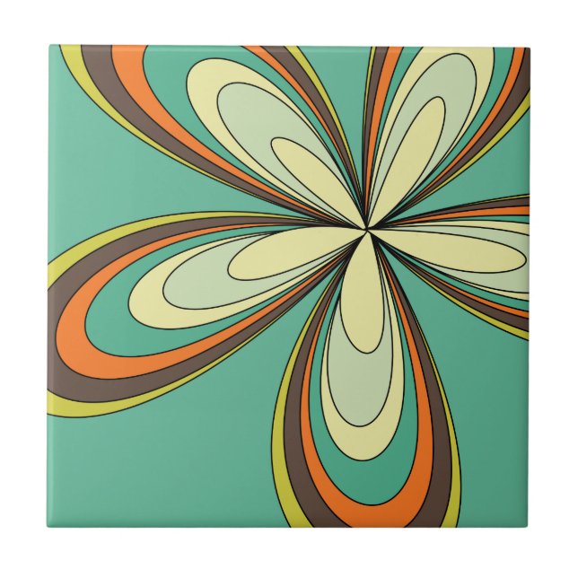 Groovy 60s 70s Hippie Flower Turquoise Retro Daisy Ceramic Tile (Front)