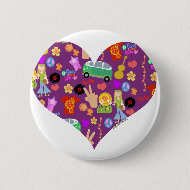 Groovy 60's Purple Love 6 Cm Round Badge (Front)