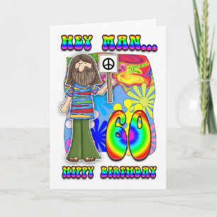 Groovy 60th Birthday - Hippy Birthday Card