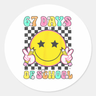 Groovy 67 Days Of School Smile Face Teacher Kids W Classic Round Sticker