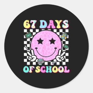 Groovy 67 Days Of School Smile Face Teacher Kids W Classic Round Sticker