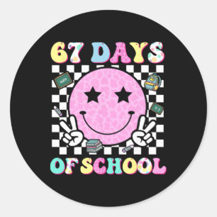 Groovy 67 Days Of School Smile Face Teacher Kids W Classic Round Sticker