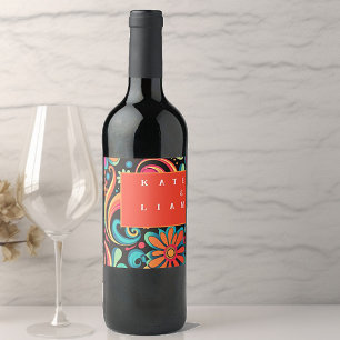 Groovy 70’s vibrant style   wine label