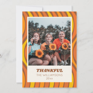 Groovy 70s Autumn Orange Brown Custom Photo  Holiday Card