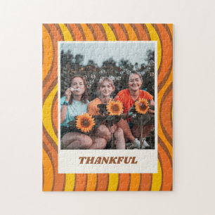Groovy 70s Autumn Orange Brown Custom Photo   Jigsaw Puzzle