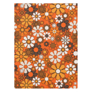 Groovy 70s Autumn Retro Floral Pattern Orange Tablecloth
