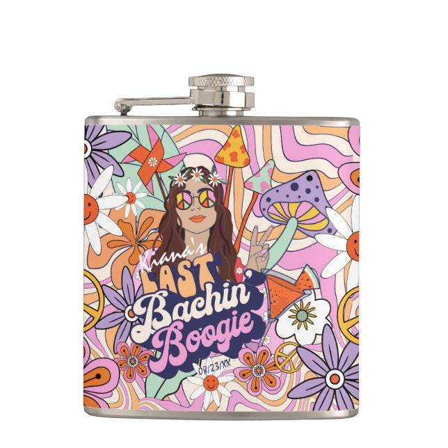 Groovy 70s Bachelorette Last Bachin' Boogie ID929  Hip Flask (Front)