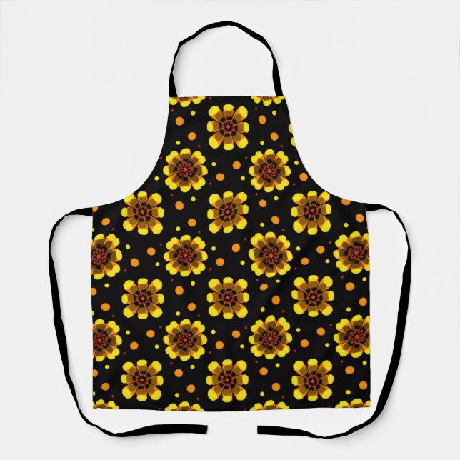 Groovy 70s Daisy Flower Power Pattern Apron (Front)