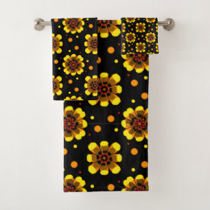 Groovy 70s Daisy Flower Power Pattern Bath Towel Set