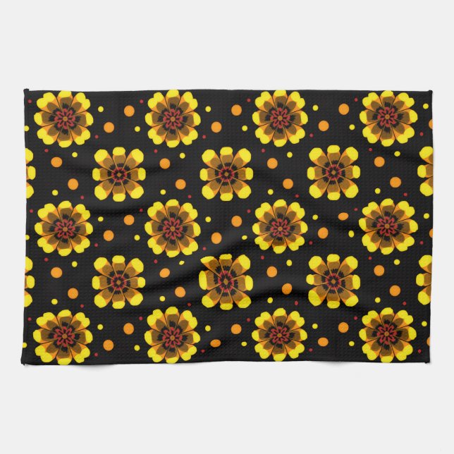 Groovy 70s Daisy Flower Power Pattern Tea Towel (Horizontal)